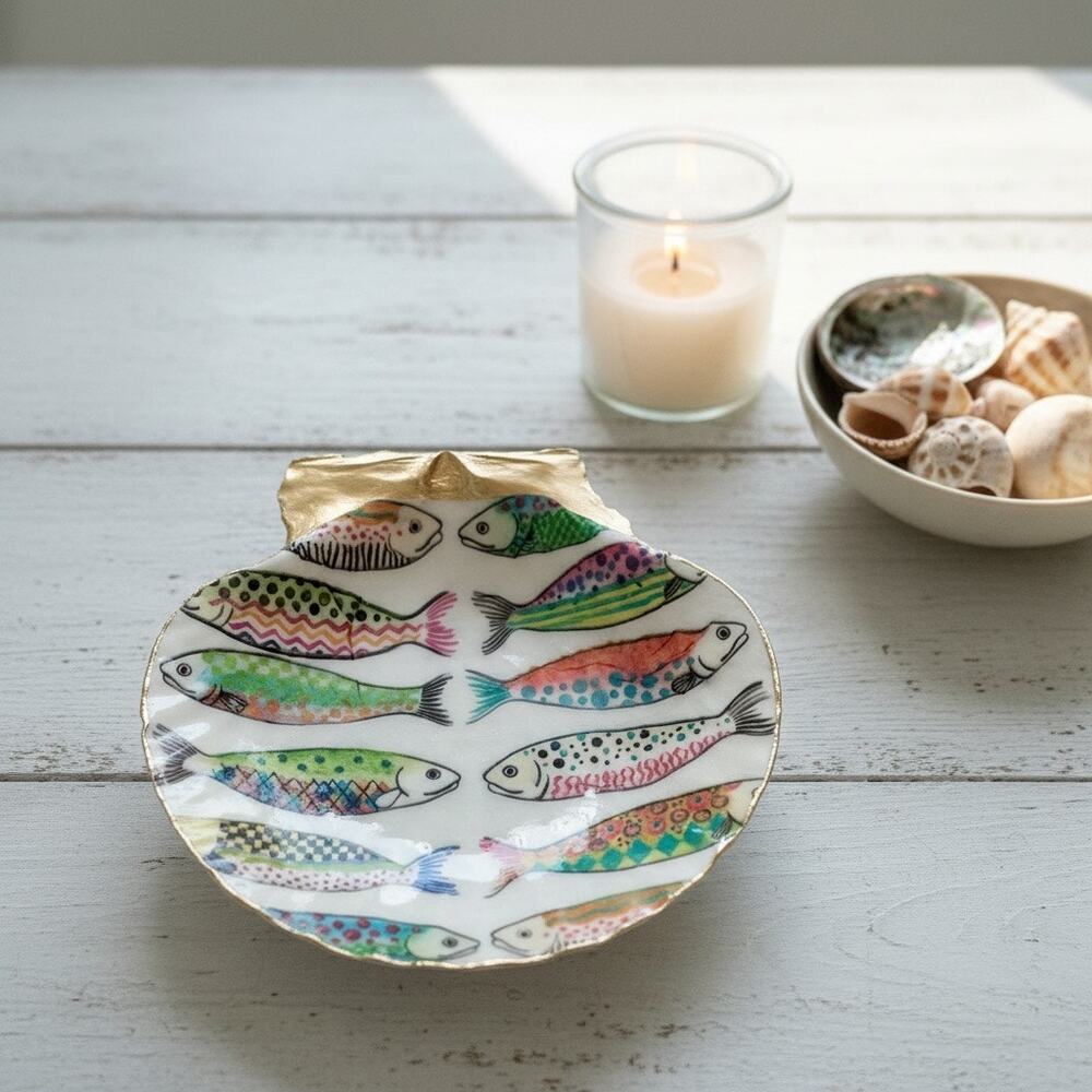 Fish Pattern Trinket Dish | Coastal Jewelry Dish | Beach Decor